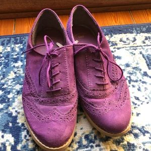 Purple faux suede oxfords
